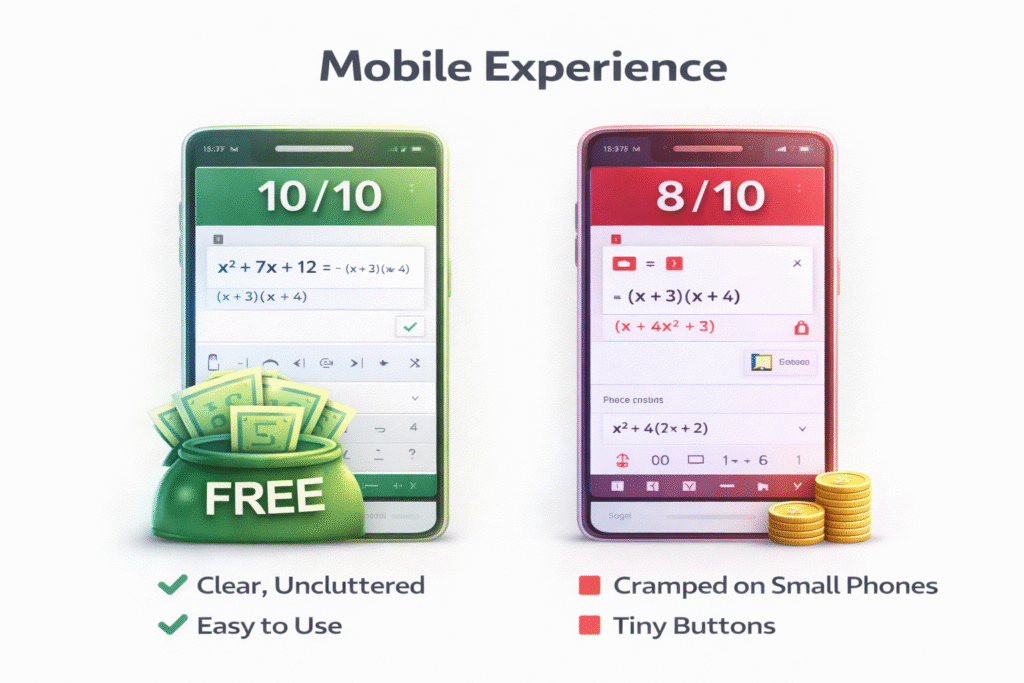 Factoring Calculator vs Symbolab Mobile Experience Comparison