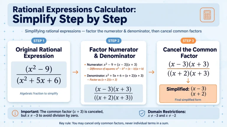 Rational expressions illustration for simplifying step by step